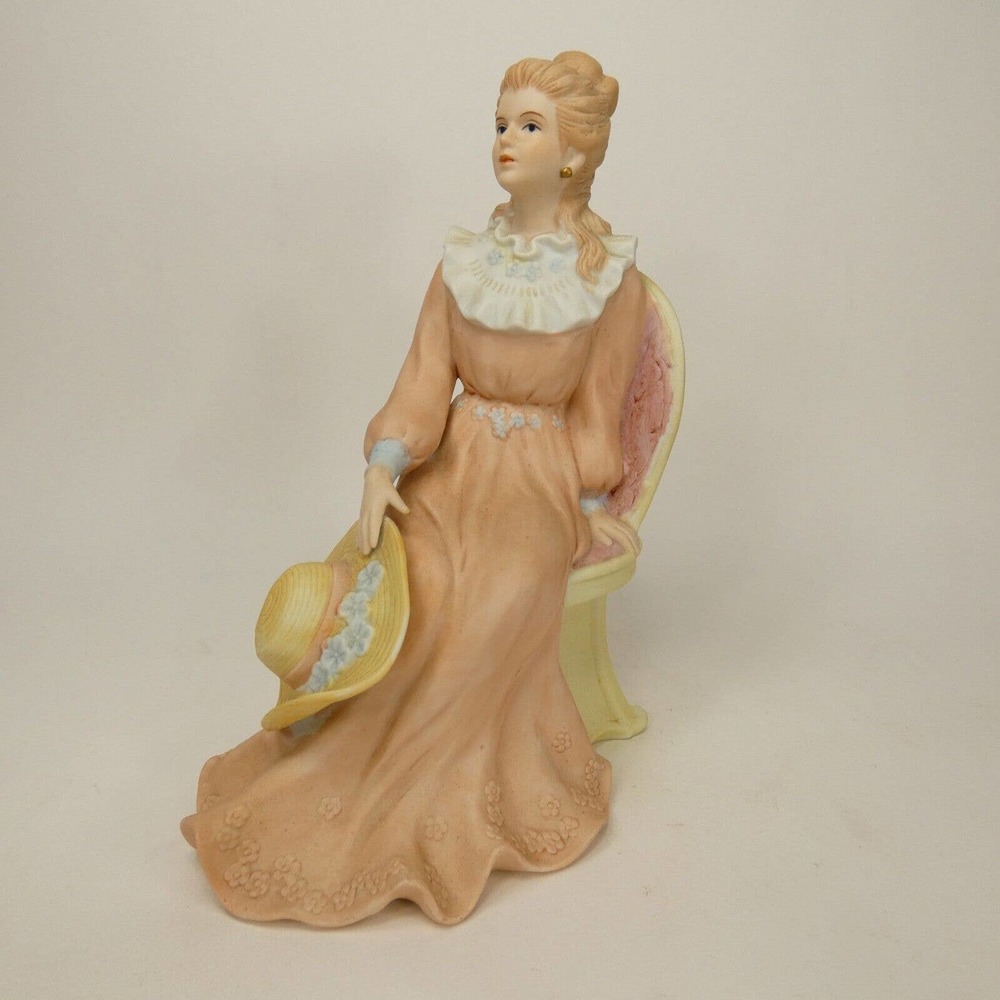 Homco # 1439 Courtney's Dream Porcelain Bisque Lady in Chair Figurine 6.5" SEJ&5